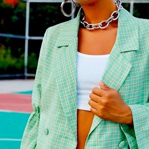 Notched Collar Plaid Blazer